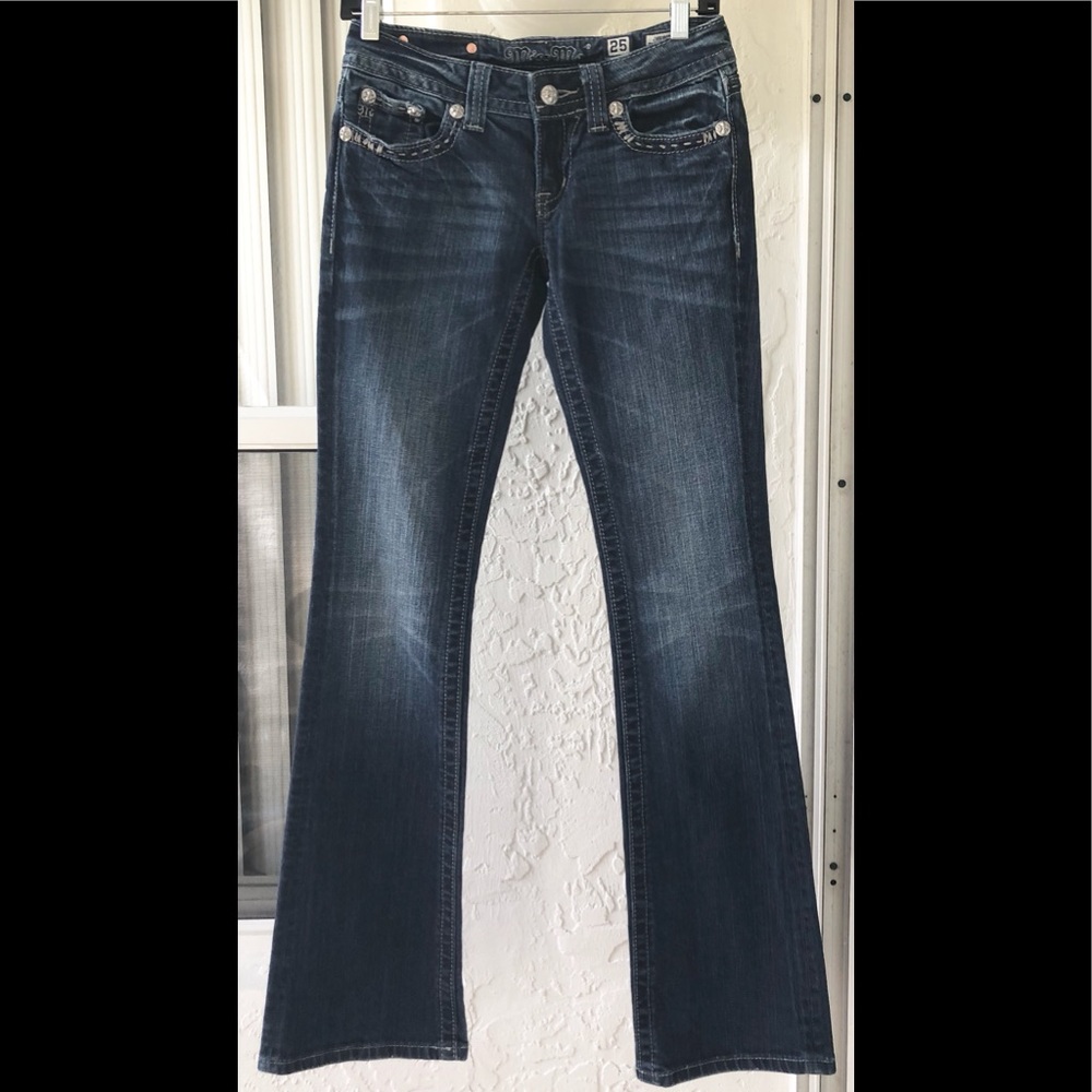MISS ME EMBELLISHED FLAP POCKET BLUE JEANS EUC 25